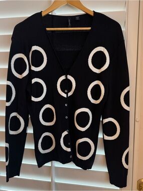 Venini Vintage Black Cardigan with White Circle Pattern